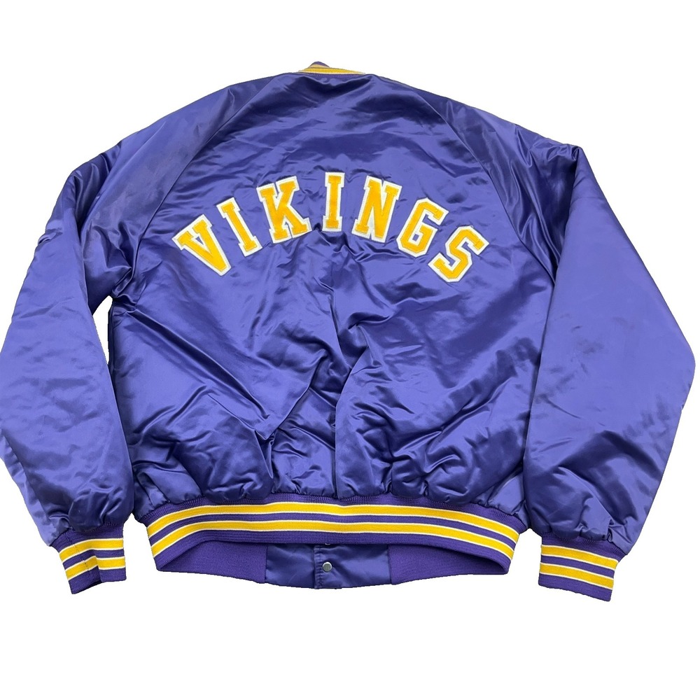Vintage Minnesota Vikings Chalk Line Satin Bomber Jacket 80s 90s Coat Sz Medium
